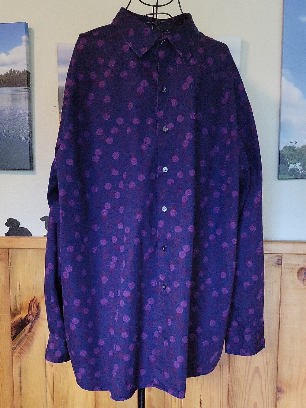 Men's Casual Purple Dot Button-Down Shirt